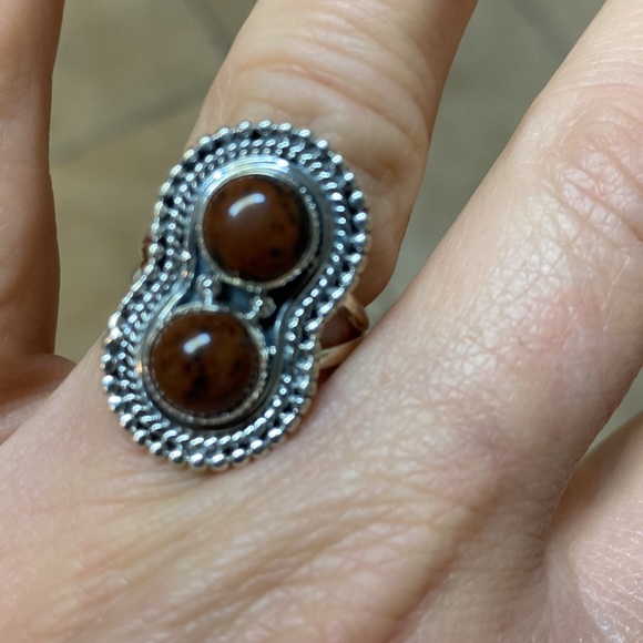 Mahogany Jasper Double Double Stone Sterling Silver Ring  size 7 - Picture 3 of 3
